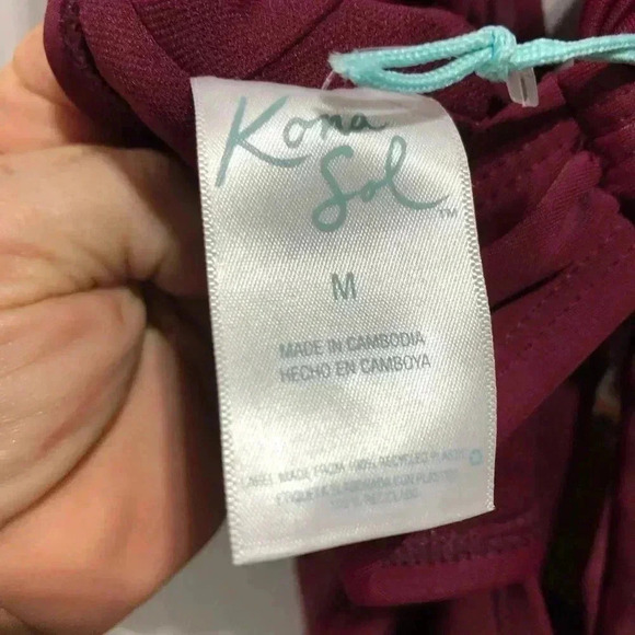 Kona Sol Macrame Cut out low cut One Piece Burgundy Swimsuit,cross back scoop - Picture 9 of 11